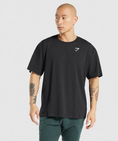 Koszulki Gymshark Essential Oversized Męskie Czarne | PL 074ZEQ